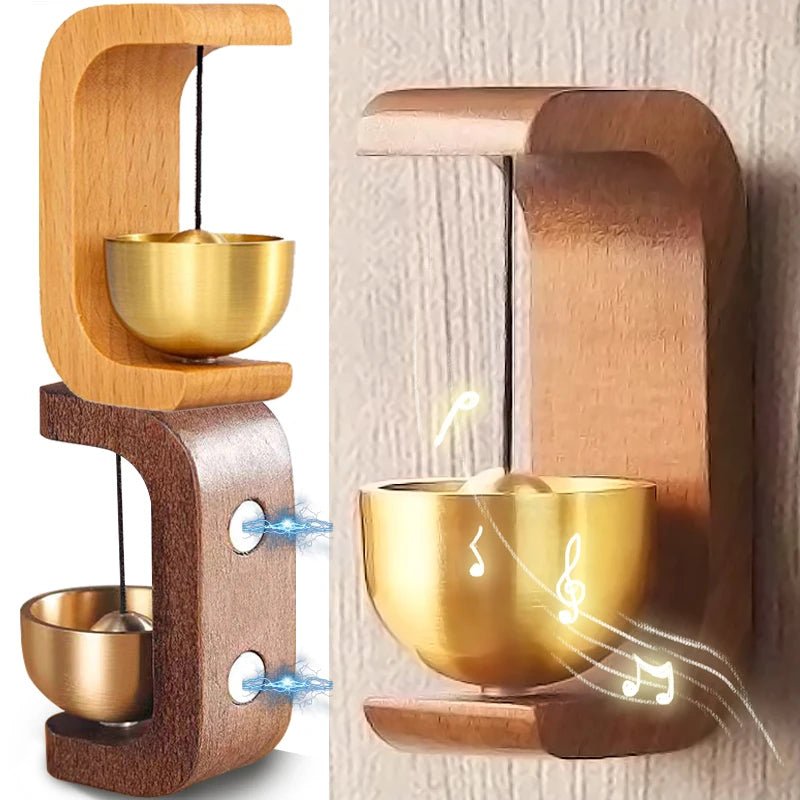 Solid Wooden Doorbell - Aesthetic Magnetic Brass Wind Chimes, Wireless - Aura Sono